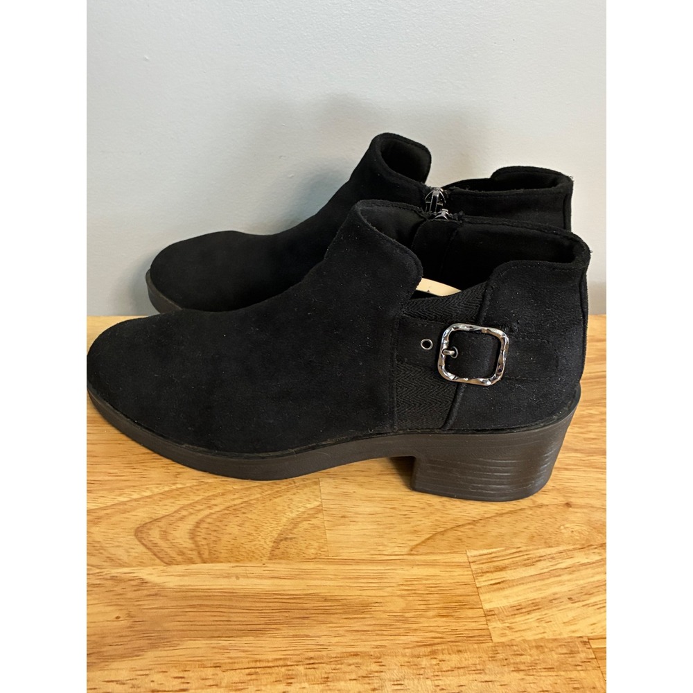 Bzees LifeStride Black Faux Suede‎ Buckle Ankle Boots Block Heel Women 8M